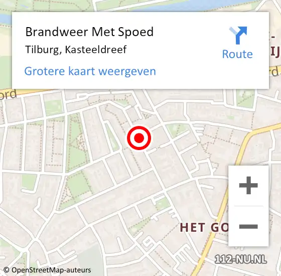 Locatie op kaart van de 112 melding: Brandweer Met Spoed Naar Tilburg, Kasteeldreef op 29 augustus 2022 12:30