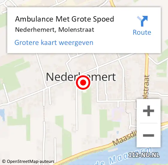Locatie op kaart van de 112 melding: Ambulance Met Grote Spoed Naar Nederhemert, Molenstraat op 29 augustus 2022 14:03