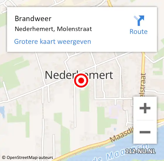 Locatie op kaart van de 112 melding: Brandweer Nederhemert, Molenstraat op 29 augustus 2022 14:30
