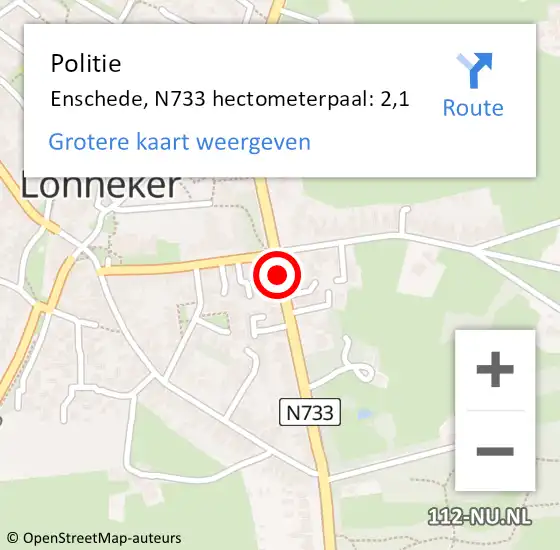 Locatie op kaart van de 112 melding: Politie Enschede, N733 hectometerpaal: 2,1 op 29 augustus 2022 15:12