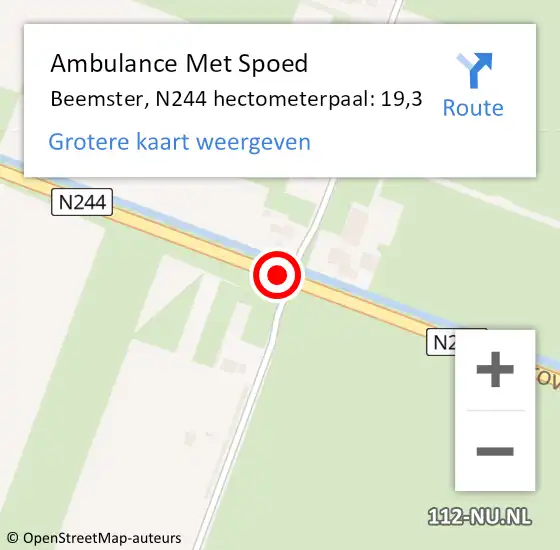 Locatie op kaart van de 112 melding: Ambulance Met Spoed Naar Purmerend, N244 hectometerpaal: 19,3 op 29 augustus 2022 15:52