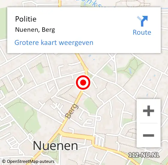 Locatie op kaart van de 112 melding: Politie Nuenen, Berg op 29 augustus 2022 16:36