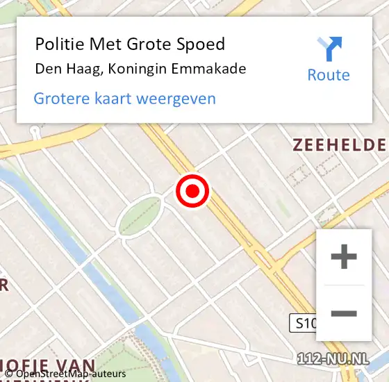 Locatie op kaart van de 112 melding: Politie Met Grote Spoed Naar Den Haag, Koningin Emmakade op 29 augustus 2022 17:26