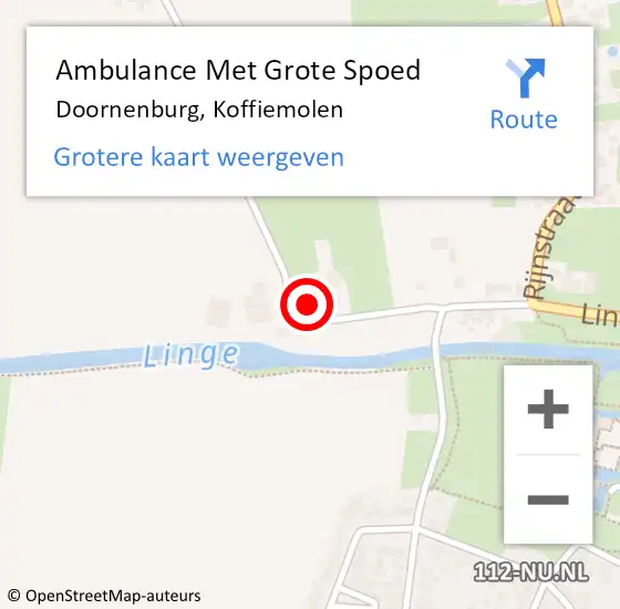 Locatie op kaart van de 112 melding: Ambulance Met Grote Spoed Naar Doornenburg, Koffiemolen op 29 augustus 2022 18:12