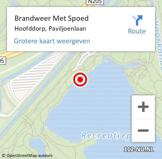Locatie op kaart van de 112 melding: Brandweer Met Spoed Naar Hoofddorp, Paviljoenlaan op 29 augustus 2022 21:34