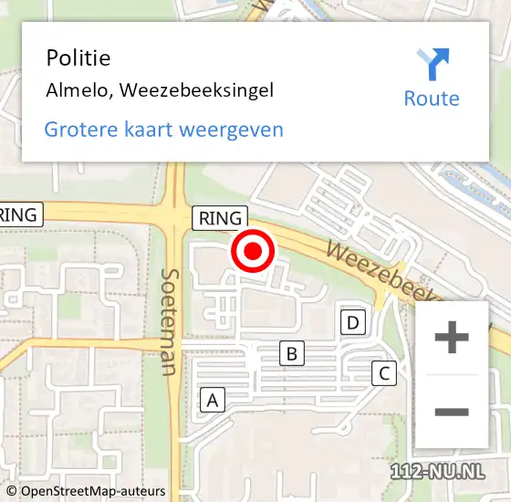 Locatie op kaart van de 112 melding: Politie Almelo, Weezebeeksingel op 29 augustus 2022 22:21