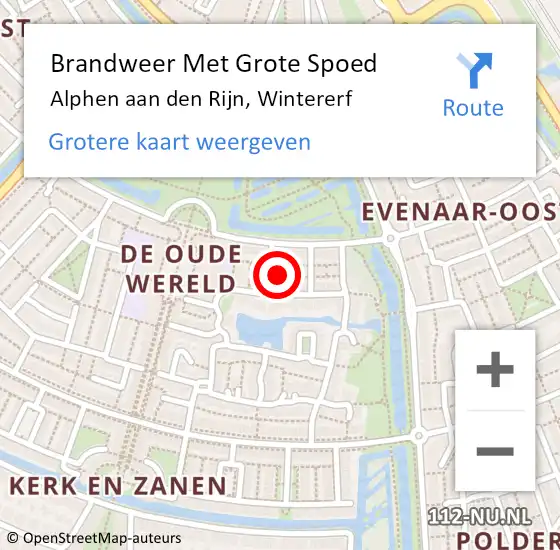 Locatie op kaart van de 112 melding: Brandweer Met Grote Spoed Naar Alphen aan den Rijn, Wintererf op 30 augustus 2022 00:56
