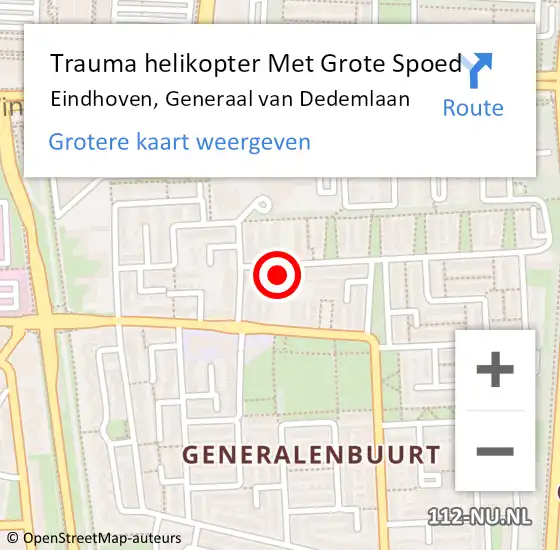 Locatie op kaart van de 112 melding: Trauma helikopter Met Grote Spoed Naar Eindhoven, Generaal van Dedemlaan op 30 augustus 2022 01:50