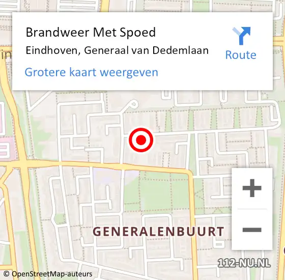 Locatie op kaart van de 112 melding: Brandweer Met Spoed Naar Eindhoven, Generaal van Dedemlaan op 30 augustus 2022 04:11