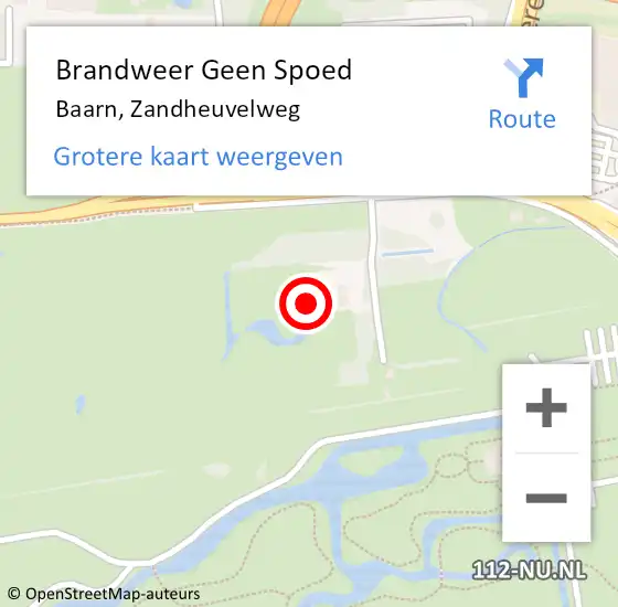 Locatie op kaart van de 112 melding: Brandweer Geen Spoed Naar Baarn, Zandheuvelweg op 30 augustus 2022 08:55