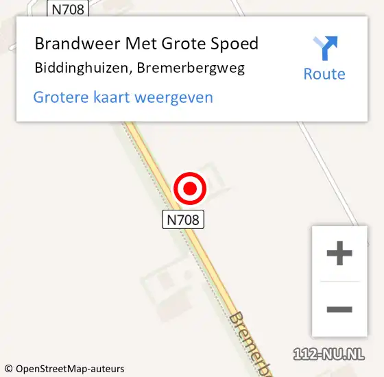 Locatie op kaart van de 112 melding: Brandweer Met Grote Spoed Naar Biddinghuizen, Bremerbergweg op 30 augustus 2022 09:43