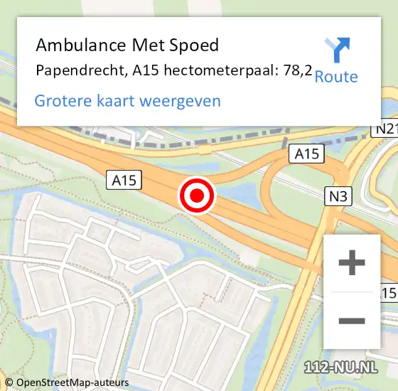 Locatie op kaart van de 112 melding: Ambulance Met Spoed Naar Papendrecht, A15 hectometerpaal: 78,2 op 30 augustus 2022 09:58