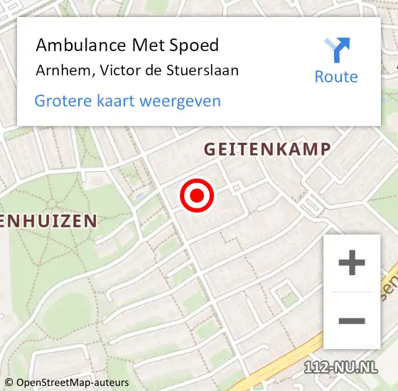 Locatie op kaart van de 112 melding: Ambulance Met Spoed Naar Arnhem, Victor de Stuerslaan op 30 augustus 2022 10:00