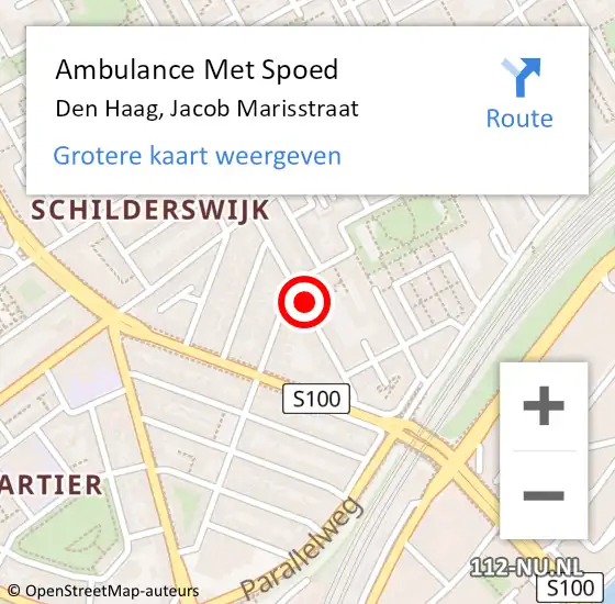 Locatie op kaart van de 112 melding: Ambulance Met Spoed Naar Den Haag, Jacob Marisstraat op 30 augustus 2022 12:37