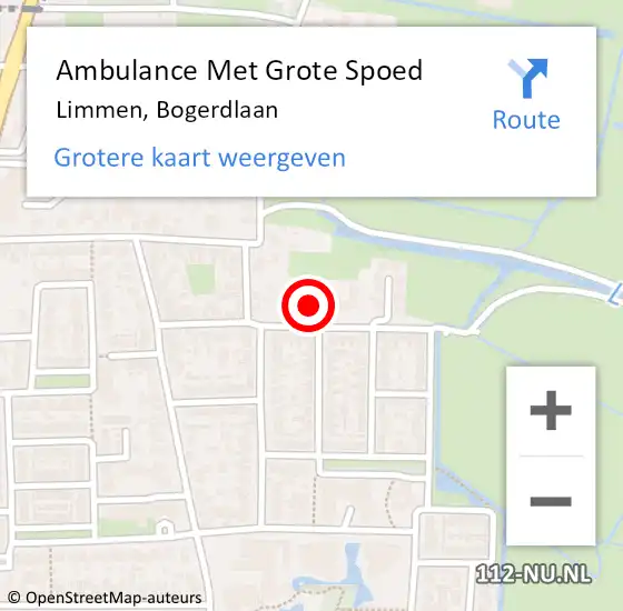 Locatie op kaart van de 112 melding: Ambulance Met Grote Spoed Naar Limmen, Bogerdlaan op 30 augustus 2022 13:08