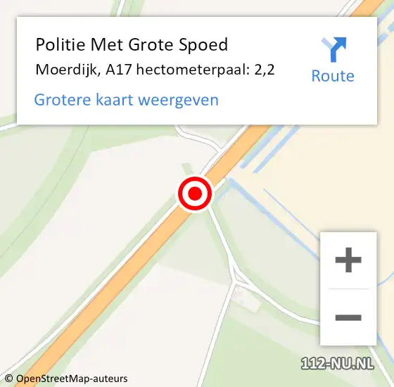 Locatie op kaart van de 112 melding: Politie Met Grote Spoed Naar Moerdijk, A17 hectometerpaal: 2,2 op 30 augustus 2022 16:16