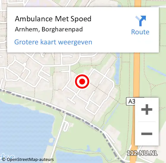 Locatie op kaart van de 112 melding: Ambulance Met Spoed Naar Arnhem, Borgharenpad op 30 augustus 2022 16:55