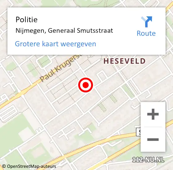 Locatie op kaart van de 112 melding: Politie Nijmegen, Generaal Smutsstraat op 30 augustus 2022 17:02