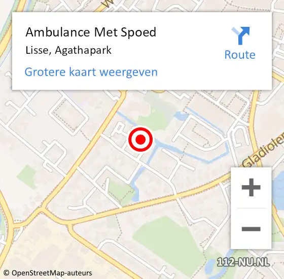 Locatie op kaart van de 112 melding: Ambulance Met Spoed Naar Lisse, Agathapark op 30 augustus 2022 18:11