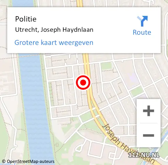 Locatie op kaart van de 112 melding: Politie Utrecht, Joseph Haydnlaan op 30 augustus 2022 18:16
