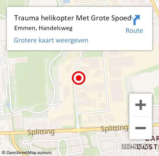 Locatie op kaart van de 112 melding: Trauma helikopter Met Grote Spoed Naar Emmen, Handelsweg op 30 augustus 2022 18:25
