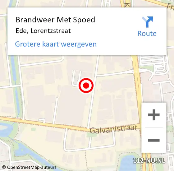 Locatie op kaart van de 112 melding: Brandweer Met Spoed Naar Ede, Lorentzstraat op 30 augustus 2022 18:59