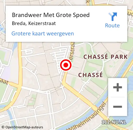 Locatie op kaart van de 112 melding: Brandweer Met Grote Spoed Naar Breda, Keizerstraat op 30 augustus 2022 19:56