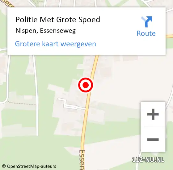 Locatie op kaart van de 112 melding: Politie Met Grote Spoed Naar Nispen, Essenseweg op 30 augustus 2022 20:52