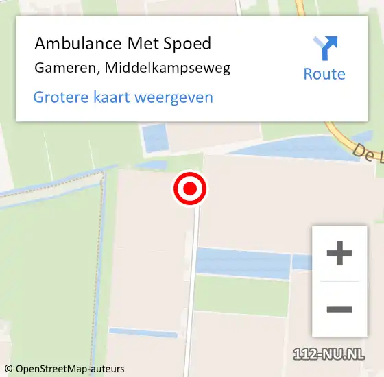 Locatie op kaart van de 112 melding: Ambulance Met Spoed Naar Gameren, Middelkampseweg op 31 augustus 2022 02:11