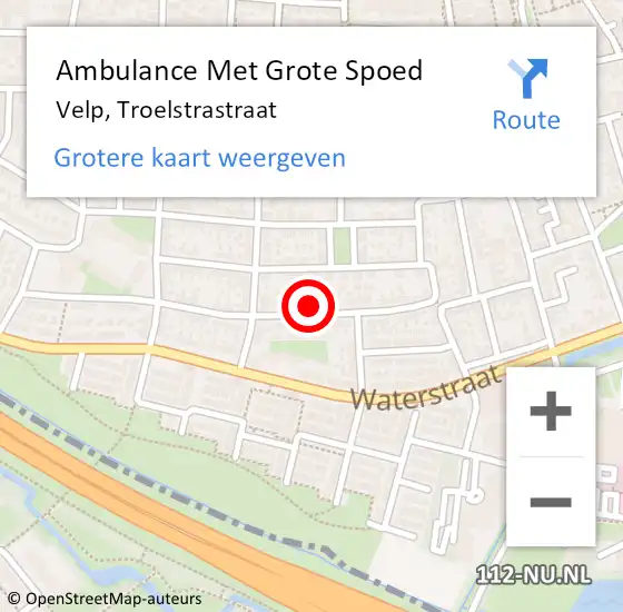Locatie op kaart van de 112 melding: Ambulance Met Grote Spoed Naar Velp, Troelstrastraat op 31 augustus 2022 03:49
