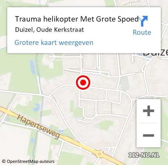 Locatie op kaart van de 112 melding: Trauma helikopter Met Grote Spoed Naar Duizel, Oude Kerkstraat op 31 augustus 2022 06:58