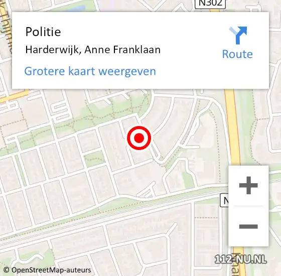 Locatie op kaart van de 112 melding: Politie Harderwijk, Anne Franklaan op 31 augustus 2022 07:24