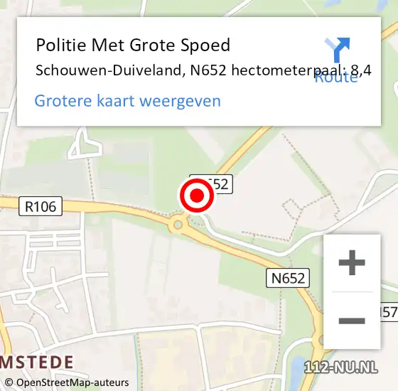 Locatie op kaart van de 112 melding: Politie Met Grote Spoed Naar Schouwen-Duiveland, N652 hectometerpaal: 8,4 op 31 augustus 2022 09:08