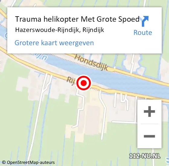 Locatie op kaart van de 112 melding: Trauma helikopter Met Grote Spoed Naar Hazerswoude-Rijndijk, Rijndijk op 31 augustus 2022 10:54