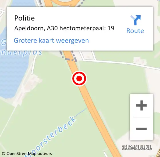 Locatie op kaart van de 112 melding: Politie Apeldoorn, A30 hectometerpaal: 19 op 31 augustus 2022 12:09