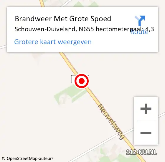 Locatie op kaart van de 112 melding: Brandweer Met Grote Spoed Naar Schouwen-Duiveland, N655 hectometerpaal: 4,3 op 31 augustus 2022 16:30
