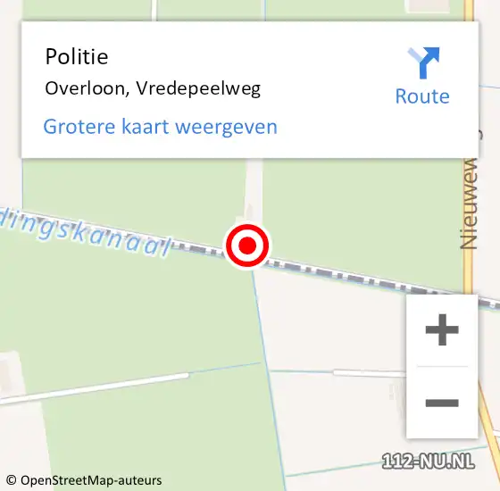 Locatie op kaart van de 112 melding: Politie Overloon, Vredepeelweg op 31 augustus 2022 17:50