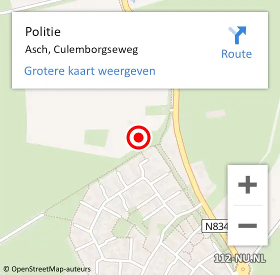 Locatie op kaart van de 112 melding: Politie Asch, Culemborgseweg op 31 augustus 2022 18:36
