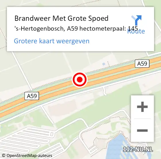 Locatie op kaart van de 112 melding: Brandweer Met Grote Spoed Naar 's-Hertogenbosch, A59 hectometerpaal: 145 op 31 augustus 2022 20:21