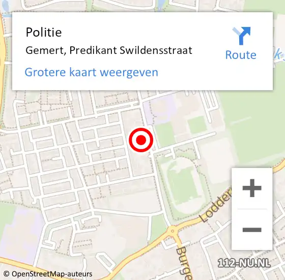 Locatie op kaart van de 112 melding: Politie Gemert, Predikant Swildensstraat op 31 augustus 2022 20:44