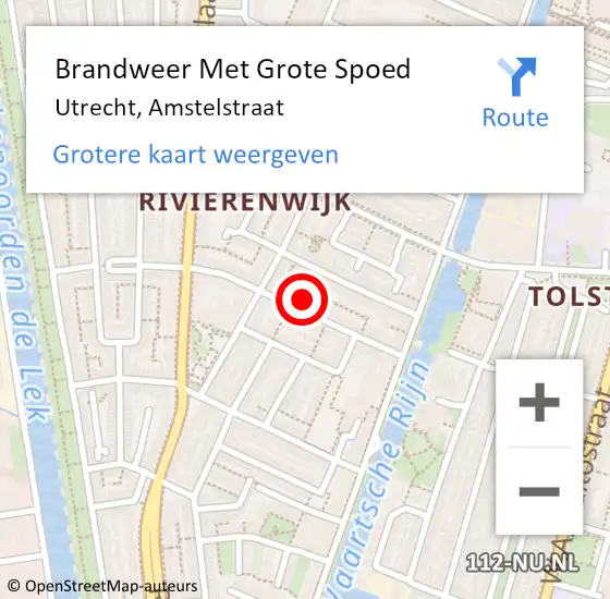 Locatie op kaart van de 112 melding: Brandweer Met Grote Spoed Naar Utrecht, Amstelstraat op 31 augustus 2022 22:50