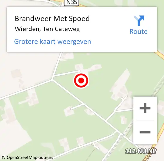 Locatie op kaart van de 112 melding: Brandweer Met Spoed Naar Wierden, Ten Cateweg op 1 september 2022 00:41