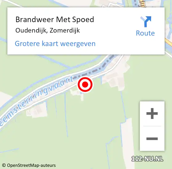 Locatie op kaart van de 112 melding: Brandweer Met Spoed Naar Oudendijk, Zomerdijk op 1 september 2022 01:10