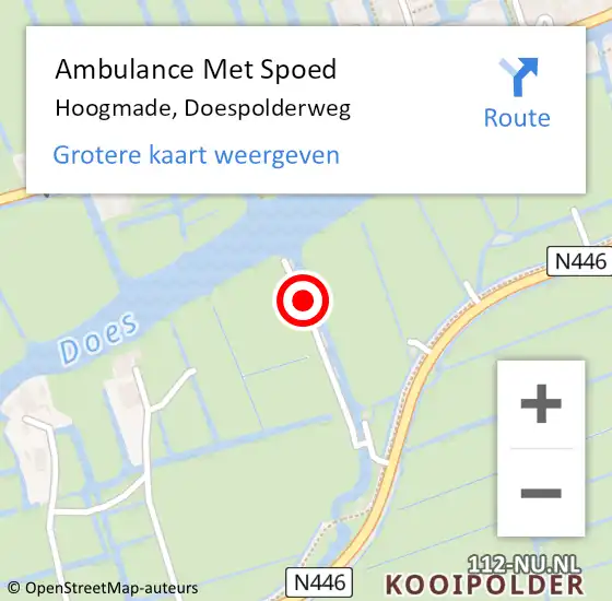 Locatie op kaart van de 112 melding: Ambulance Met Spoed Naar Hoogmade, Doespolderweg op 1 september 2022 07:52