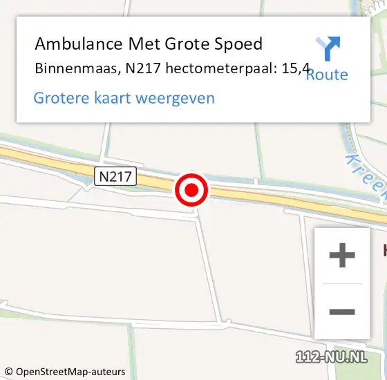 Locatie op kaart van de 112 melding: Ambulance Met Grote Spoed Naar Binnenmaas, N217 hectometerpaal: 15,4 op 1 september 2022 08:18