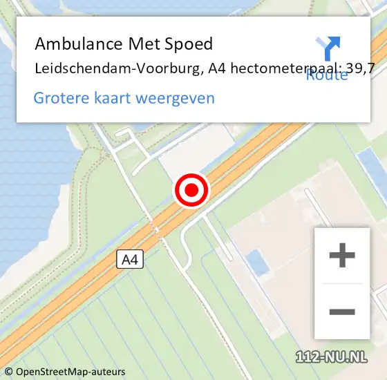Locatie op kaart van de 112 melding: Ambulance Met Spoed Naar Leidschendam-Voorburg, A4 hectometerpaal: 39,7 op 1 september 2022 09:26