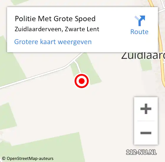 Locatie op kaart van de 112 melding: Politie Met Grote Spoed Naar Zuidlaarderveen, Zwarte Lent op 1 september 2022 09:51