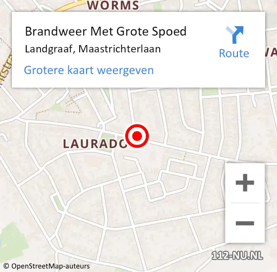 Locatie op kaart van de 112 melding: Brandweer Met Grote Spoed Naar Landgraaf, Maastrichterlaan op 1 september 2022 14:09