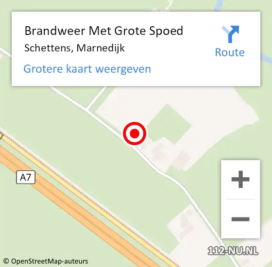 Locatie op kaart van de 112 melding: Brandweer Met Grote Spoed Naar Schettens, Marnedijk op 1 september 2022 14:52