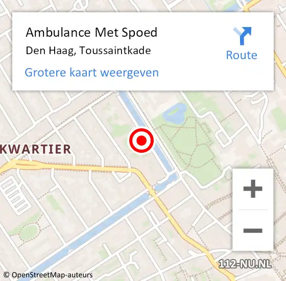 Locatie op kaart van de 112 melding: Ambulance Met Spoed Naar Den Haag, Toussaintkade op 1 september 2022 15:07